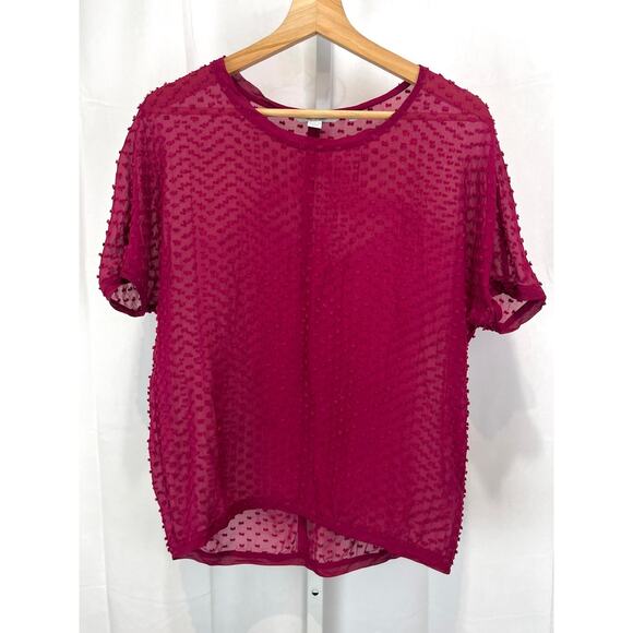 BODEN Sheer Silk Textured Swiss Dot Top Short Sleeve Blouse Dark Pink UK 8 US 4 - Picture 8 of 8